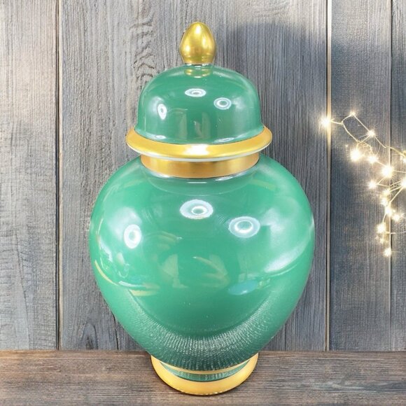 Fitz And Floyd Renaissance Dark Green Ginger Jar Container Cookie Jar 6inch - Picture 1 of 11